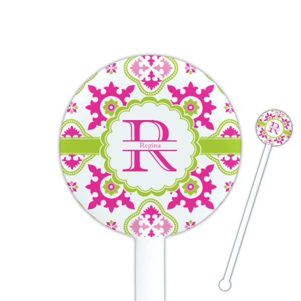 Custom Suzani Floral 5.5" Round Plastic Stir Sticks - White - Single Sided (Personalized)