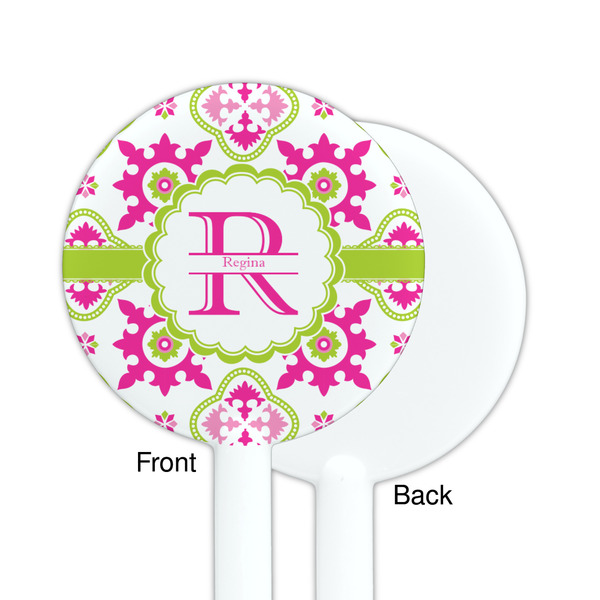 Suzani Floral White Plastic 5.5" Stir Stick - Single Sided - Round - Front & Back