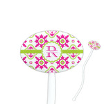 Suzani Floral 7" Oval Plastic Stir Sticks - White - Single Sided (Personalized)