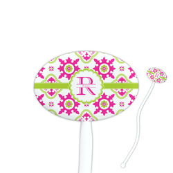 Suzani Floral 7" Oval Plastic Stir Sticks - White - Double Sided (Personalized)