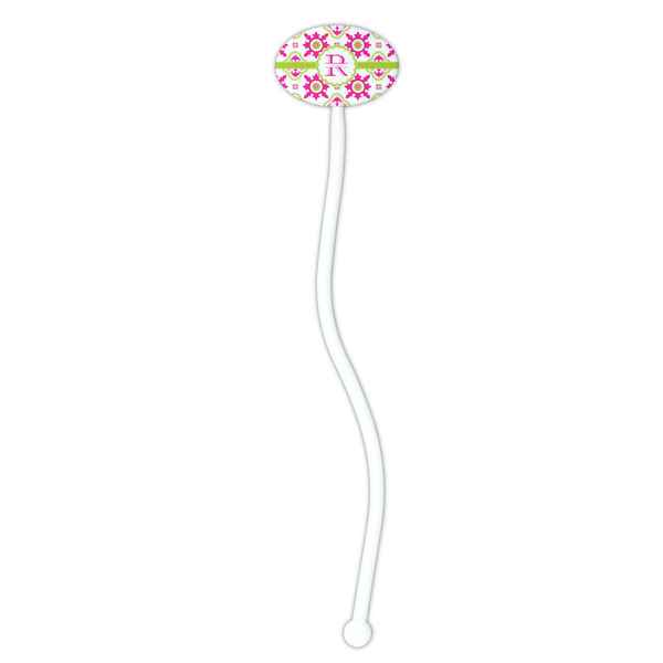 Suzani Floral White Plastic 7" Stir Stick - Oval - Single Stick