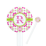 Suzani Floral 7" Round Plastic Stir Sticks - White - Double Sided (Personalized)
