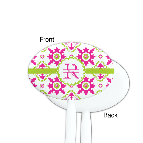 Suzani Floral White Plastic 7" Stir Stick - Single Sided - Oval - Front & Back