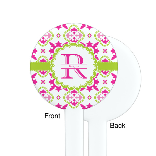 Suzani Floral White Plastic 7" Stir Stick - Single Sided - Round - Front & Back