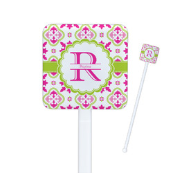 Suzani Floral Square Plastic Stir Sticks - Single Sided (Personalized)