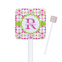 Suzani Floral Square Plastic Stir Sticks - Double Sided (Personalized)