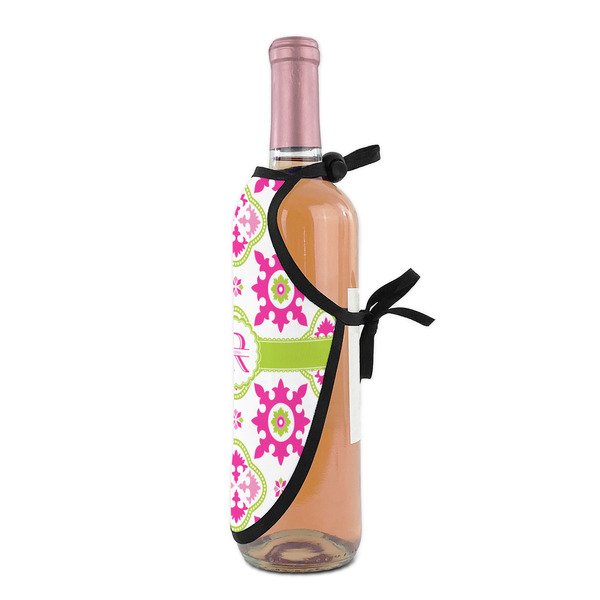 Suzani Floral Wine Bottle Apron - DETAIL WITH CLIP ON NECK
