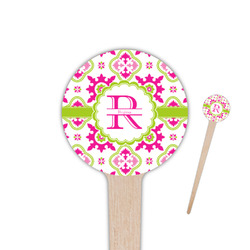 Suzani Floral 4" Round Wooden Food Picks - Single Sided (Personalized)