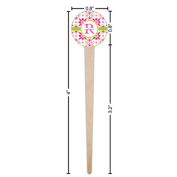 Suzani Floral Wooden 4" Food Pick - Round - Dimensions