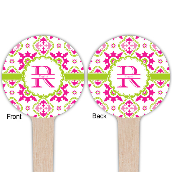 Suzani Floral Wooden 4" Food Pick - Round - Double Sided - Front & Back