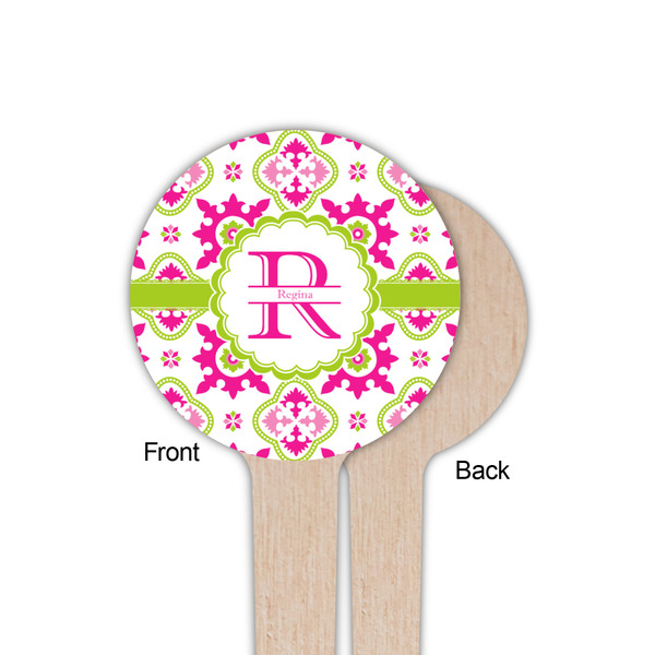 Suzani Floral Wooden 4" Food Pick - Round - Single Sided - Front & Back