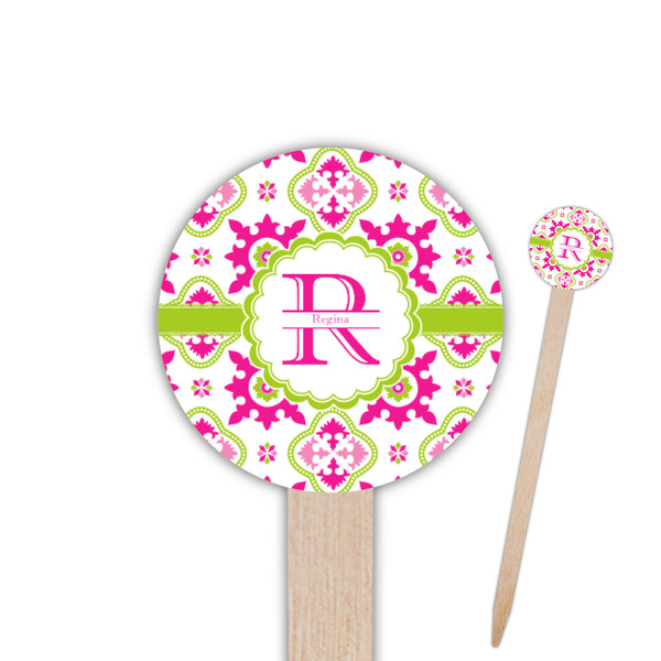 Custom Suzani Floral Round Wooden Food Picks (Personalized)