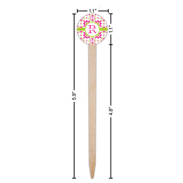 Suzani Floral Wooden 6" Food Pick - Round - Dimensions