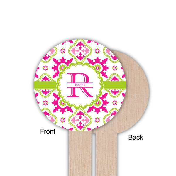 Suzani Floral Wooden 6" Food Pick - Round - Single Sided - Front & Back