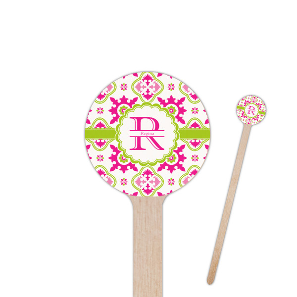 Custom Suzani Floral 6" Round Wooden Stir Sticks - Single Sided (Personalized)