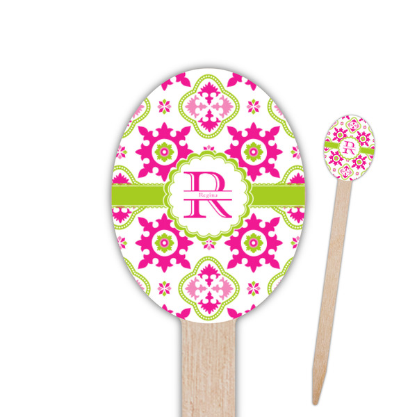 Custom Suzani Floral Oval Wooden Food Picks - Double Sided (Personalized)