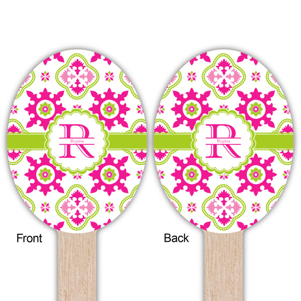Suzani Floral Wooden Food Pick - Oval - Double Sided - Front & Back