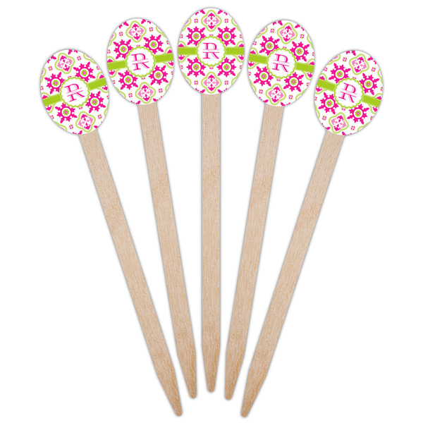 Suzani Floral Wooden Food Pick - Oval - Fan View