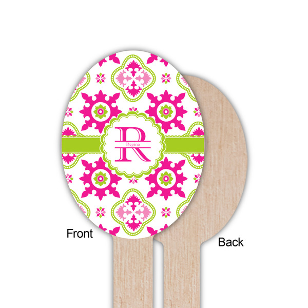 Suzani Floral Wooden Food Pick - Oval - Single Sided - Front & Back