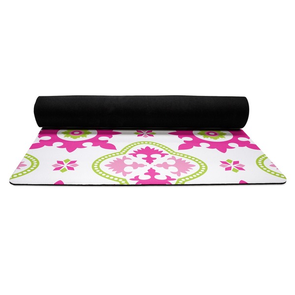 Suzani Floral Yoga Mat Rolled up Black Rubber Backing