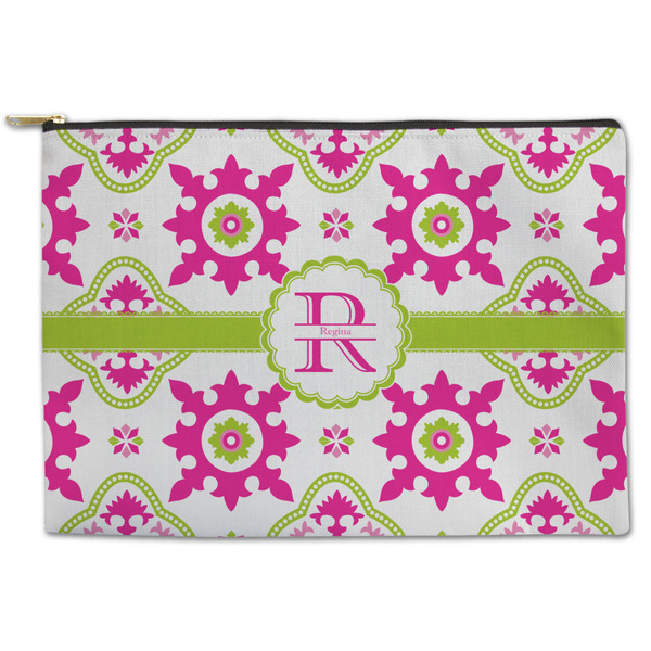 Custom Suzani Floral Zipper Pouch - Large - 12.5"x8.5" (Personalized)