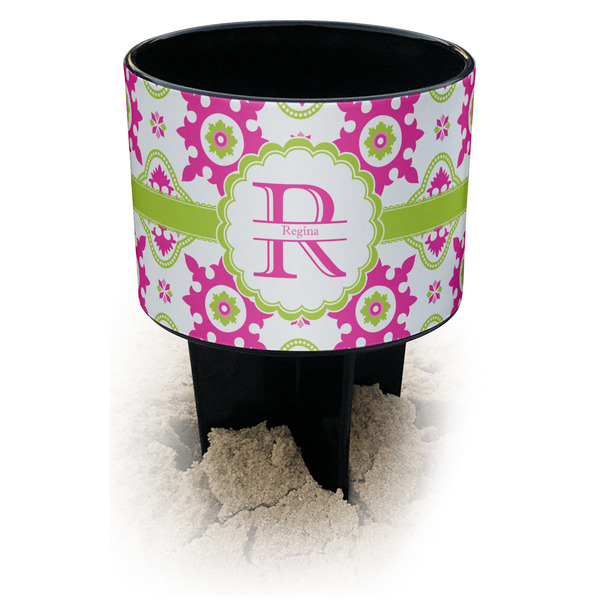 Custom Suzani Floral Black Beach Spiker Drink Holder (Personalized)