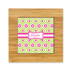 Ogee Ikat Bamboo Trivet with Ceramic Tile Insert (Personalized)