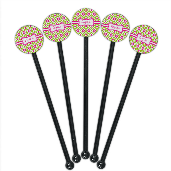 Ogee Ikat Black Plastic 5.5" Stir Stick - Round - Fan View