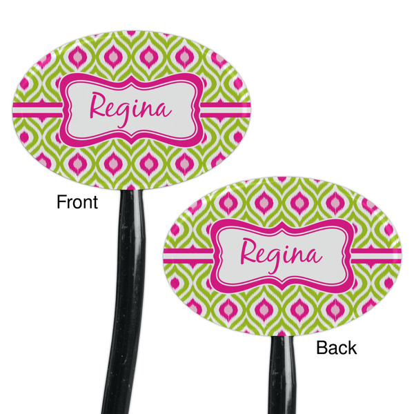 Ogee Ikat Black Plastic 7" Stir Stick - Double Sided - Oval - Front & Back