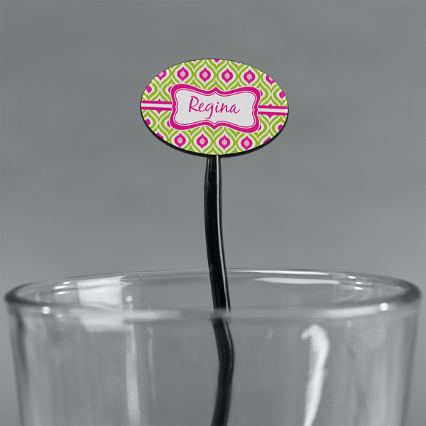 Ogee Ikat Black Plastic 7" Stir Stick - Oval - Main