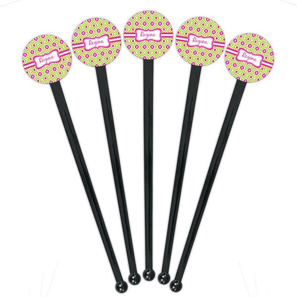 Ogee Ikat Black Plastic 7" Stir Stick - Round - Fan View