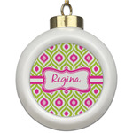 Ogee Ikat Ceramic Ball Ornament (Personalized)