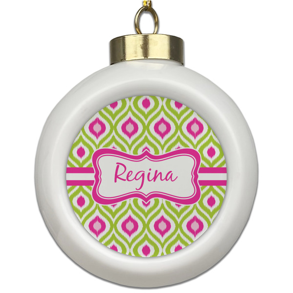 Custom Ogee Ikat Ceramic Ball Ornament (Personalized)
