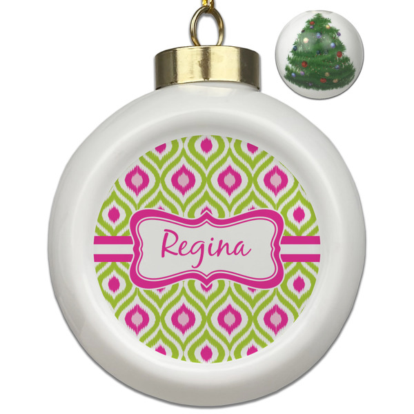 Custom Ogee Ikat Ceramic Ball Ornament - Christmas Tree (Personalized)