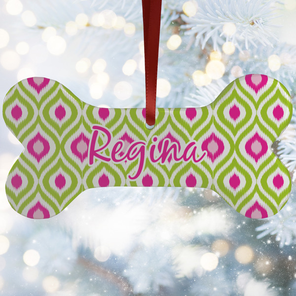 Custom Ogee Ikat Ceramic Dog Ornament w/ Name or Text