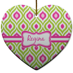 Ogee Ikat Heart Ceramic Ornament w/ Name or Text