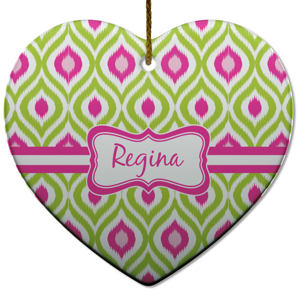 Custom Ogee Ikat Heart Ceramic Ornament w/ Name or Text
