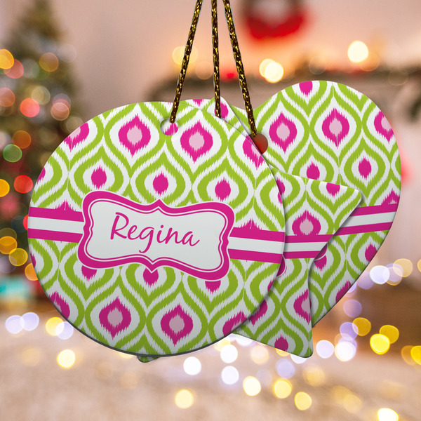 Custom Ogee Ikat Ceramic Ornament w/ Name or Text