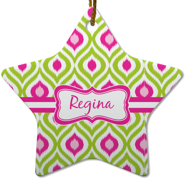 Custom Ogee Ikat Star Ceramic Ornament w/ Name or Text