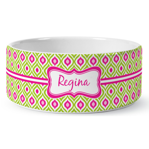 Custom Ogee Ikat Ceramic Dog Bowl - Large (Personalized)