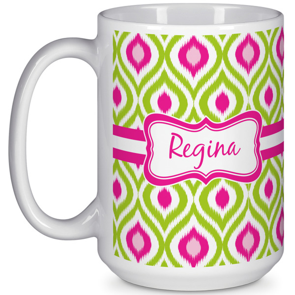Custom Ogee Ikat 15 Oz Coffee Mug - White (Personalized)