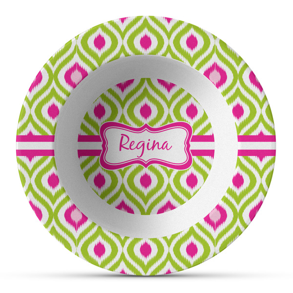 Custom Ogee Ikat Plastic Bowl - Microwave Safe - Composite Polymer (Personalized)