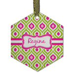 Ogee Ikat Flat Glass Ornament - Hexagon w/ Name or Text