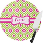 Ogee Ikat Round Glass Cutting Board (Personalized)