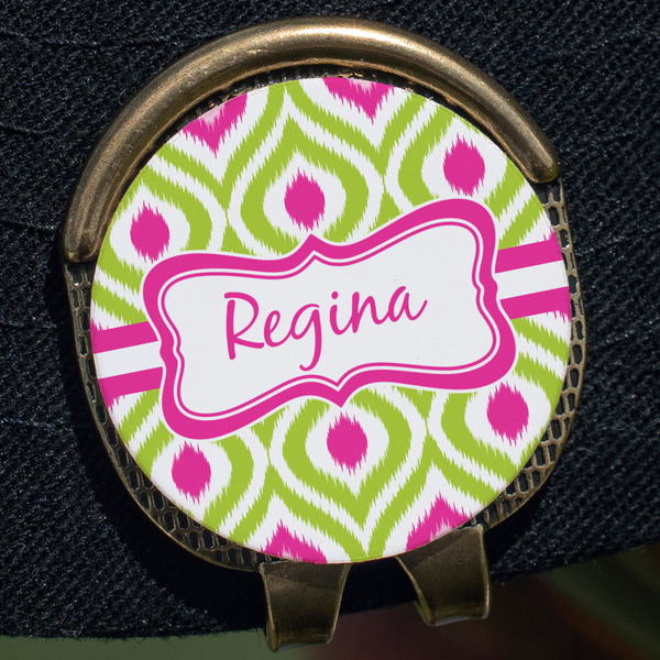 Ogee Ikat Golf Ball Marker Hat Clip - Gold - Close Up
