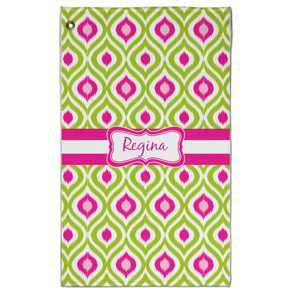 Custom Ogee Ikat Golf Towel - Poly-Cotton Blend w/ Name or Text