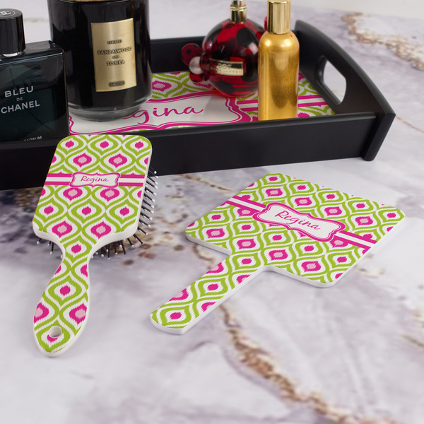 Ogee Ikat Hair Brush and Hand Mirror - Bathroom Scene