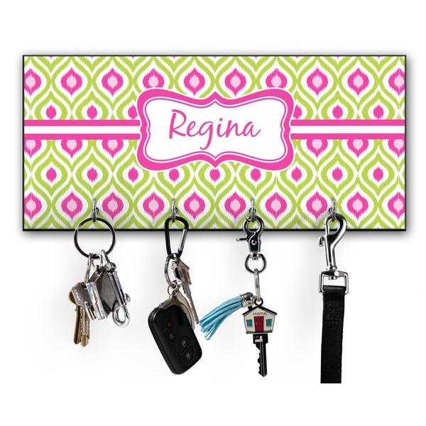 Custom Ogee Ikat Key Hanger w/ 4 Hooks w/ Name or Text
