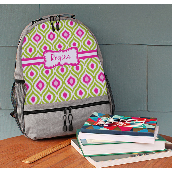 Ogee Ikat Large Backpack - Gray - On Desk