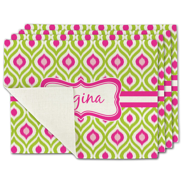 Custom Ogee Ikat Single-Sided Linen Placemat - Set of 4 w/ Name or Text